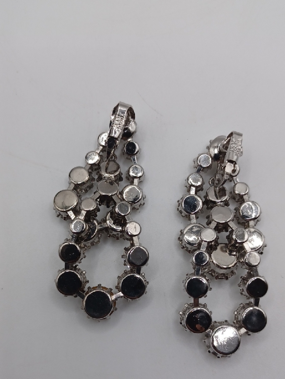 Vogue Clear Rhinestone Double Drop Clip On Earrings - Picture 6 of 8